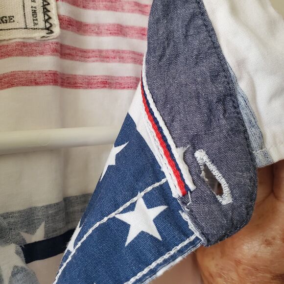 Free Planet Mens L Shirt Button Front American Flag Reverse Print Cotton USA - Picture 8 of 13